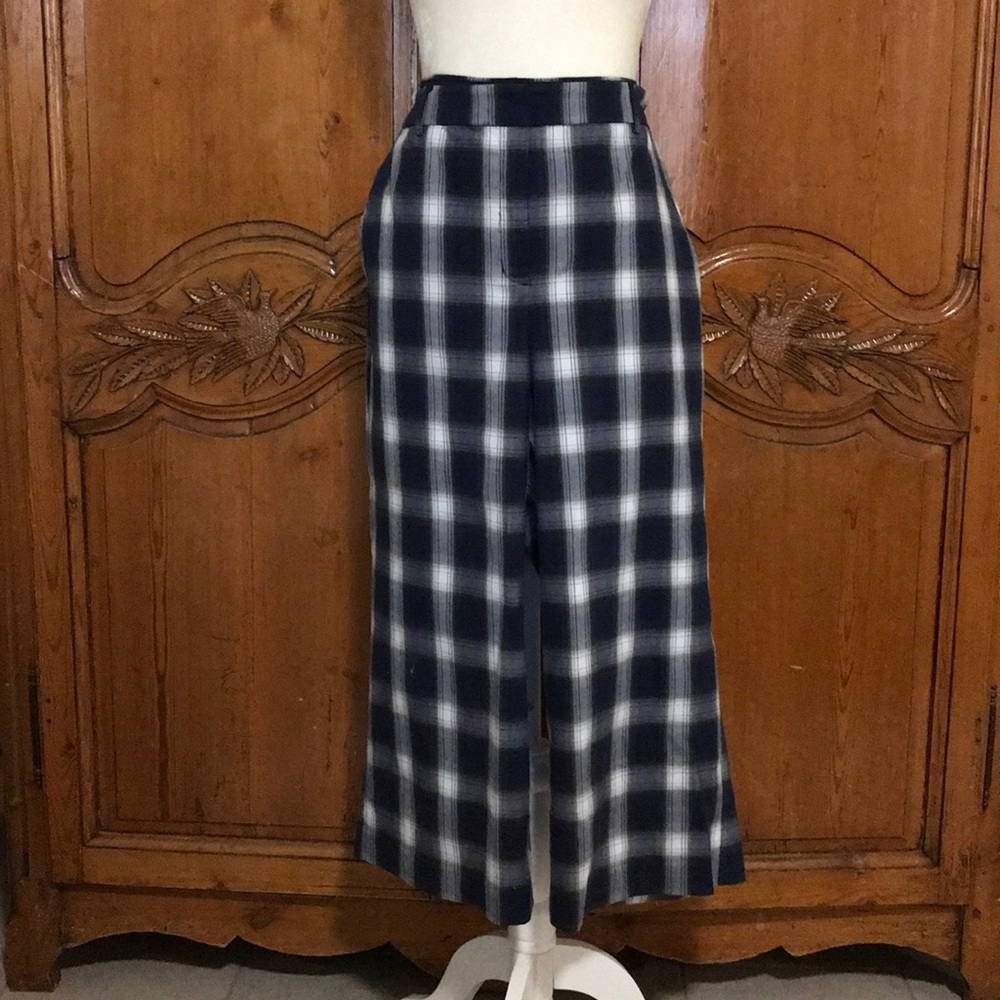 Express Navy Plaid Cropped Culotte Pant